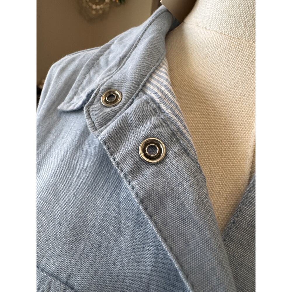New OAT NEW YORK Women's Azure Blue Pockets Button Front Shirt Dress Size M - Picture 6 of 8